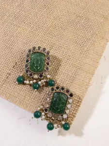 AccessHer Gold-Plated & Green AD-Studded Earrings