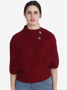 JoE Hazel Women Maroon Ribbed Pullover
