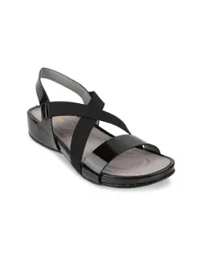 Metro Black Textured Flatform Sandals