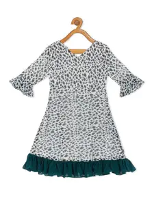 Ethnovog White  Grey Georgette A-Line Dress