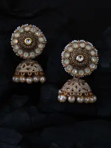justpeachy Gold-Toned & Plated Studded Classic Jhumkas Earrings