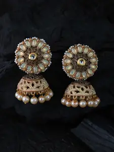 justpeachy Gold-Toned & White Classic Jhumkas Earrings