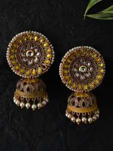 justpeachy Yellow Gold-Plated Studded Classic Jhumkas Earrings