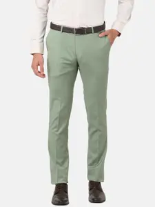 J Hampstead Men Green Smart Slim Fit Trousers