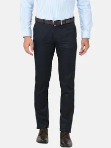J Hampstead Men Navy Blue Smart Slim Fit Wrinkle Free Trousers