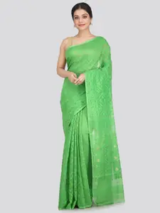 PinkLoom Women Green Jamdani Pure Cotton Woven Design Saree