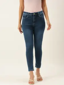 SHECZZAR Women Navy Blue Cotton Skinny Fit High-Rise Light Fade Jeans