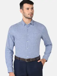 J Hampstead Men Navy Blue Classic Checked Formal Shirt