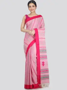 PinkLoom Pink & Green Woven Design Pure Cotton Saree