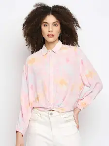 Pepe Jeans Women Pink & Blue Tie-Dye Printed Casual Shirt