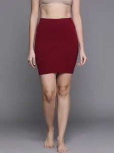 Inddus Women Maroon Slimming High Compressed Seamless Skirt Shapewear