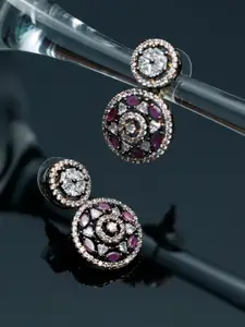 Priyaasi Rose Gold Toned & White American Diamond Drop Earrings