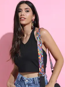 Tokyo Talkies Black Solid Crop Halter Neck Top