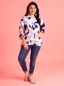 Instafab Plus Plus Size Women Multicoloured Print Mandarin Collar Shirt Style Top