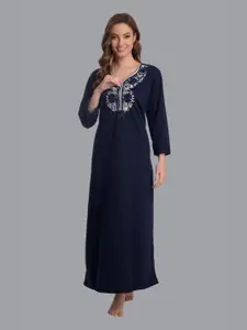 CIERGE Navy Blue Embroidered Maxi Nightdress