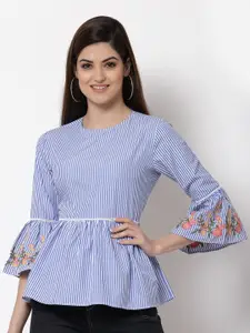 Style Quotient Blue Striped Peplum Top