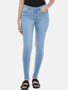 People Women Blue Skinny Fit Light Fade Cotton Jeans