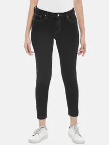People Women Black Slim Fit Mid-Rise Clean Look Cotton Jeans