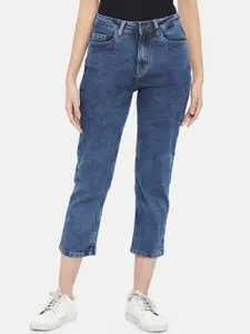 People Women Blue Straight Fit High-Rise Jeans