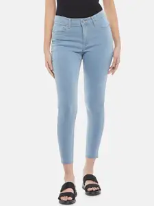 People Women Blue Skinny Fit Clean Look Cropped Jeans