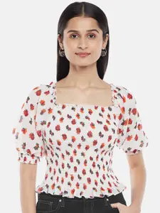 People White Floral Print Top