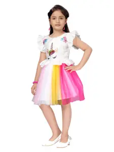 Aarika Pink & Yellow Colourblocked Net Dress
