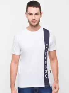 GIORDANO Men White & Black Typography Printed Cotton Slim Fit T-shirt