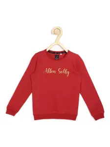 Allen Solly Junior Girls Red & Yellow Brand Logo Printed Pure Cotton Sweatshirt