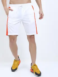 HIGHLANDER Men White & Orange Printed Slim Fit Sports Shorts