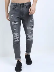 HIGHLANDER Men Grey Tapered Fit Mildly Distressed Light Fade Stretchable Jeans
