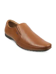 Metro Men Tan Leather Formal Slip-on Shoes