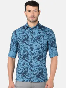 J Hampstead Men Blue Classic Slim Fit Floral Printed Casual Shirt