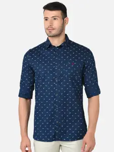 J Hampstead Men Navy Blue Classic Slim Fit Printed Casual Shirt