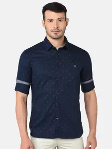 J Hampstead Men Navy Blue Classic Slim Fit Printed Casual Shirt