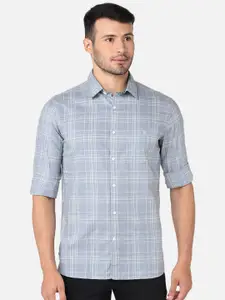 J Hampstead Men Grey Classic Slim Fit Checked Casual Shirt