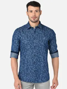 J Hampstead Men Navy Blue Classic Slim Fit Floral Printed Casual Shirt