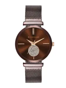 GIORDANO Women Brown Brass Embellished Dial & Brown Bracelet Style Straps Analogue Watch GD-4066-11