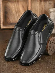 Mactree Men Black Solid Leather Formal Slip-On
