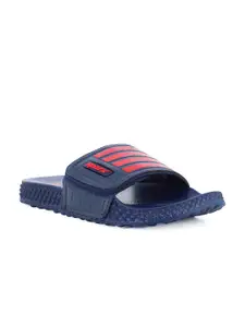 Sparx Men Navy Blue & Red Striped Slider