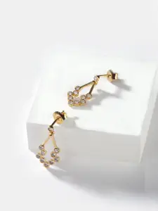 SHAYA Gold-Toned Stone Studded Contemporary Drop Earrings