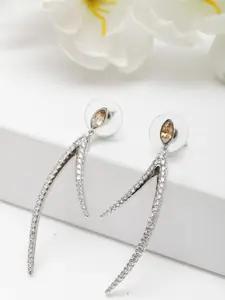 AVANT-GARDE PARIS Silver-Toned Swarovski Crystal Studded Contemporary Drop Earrings