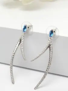 AVANT-GARDE PARIS Silver-Toned Swarovski Crystal Studded Contemporary Drop Earrings
