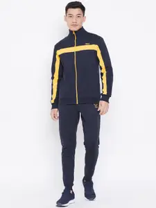 Yuuki Men Navy Blue & Yellow Colourblocked Tracksuit