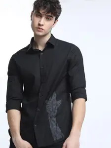 KETCH Men Black Slim Fit Printed Casual Shirt