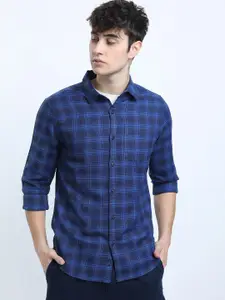 KETCH Men Blue Slim Fit Checked Casual Shirt