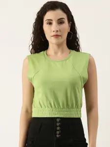 FOREVER 21 Women Green Solid Sleevesless Regular Top