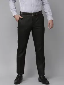Park Avenue Men Dark Grey Checked Mid Rise Wrinkle Free Formal Trousers