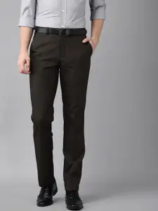 Park Avenue Men Brown Self Design Regular Fit Formal Trousers