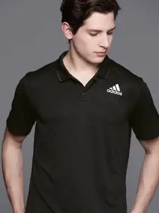 ADIDAS Men Black Freelift Polo Collar Slim Fit Tennis Sustainable T-shirt