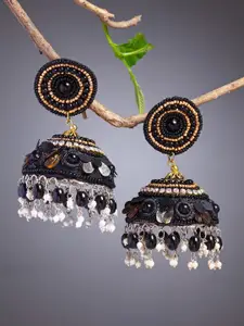 Moedbuille Gold-Plated Black & White Dome Shaped Jhumkas